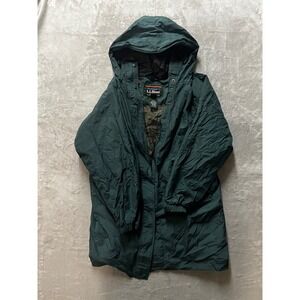 LL Bean Womens Petite Large Green Gore Tex Waterproof Rain Jacket